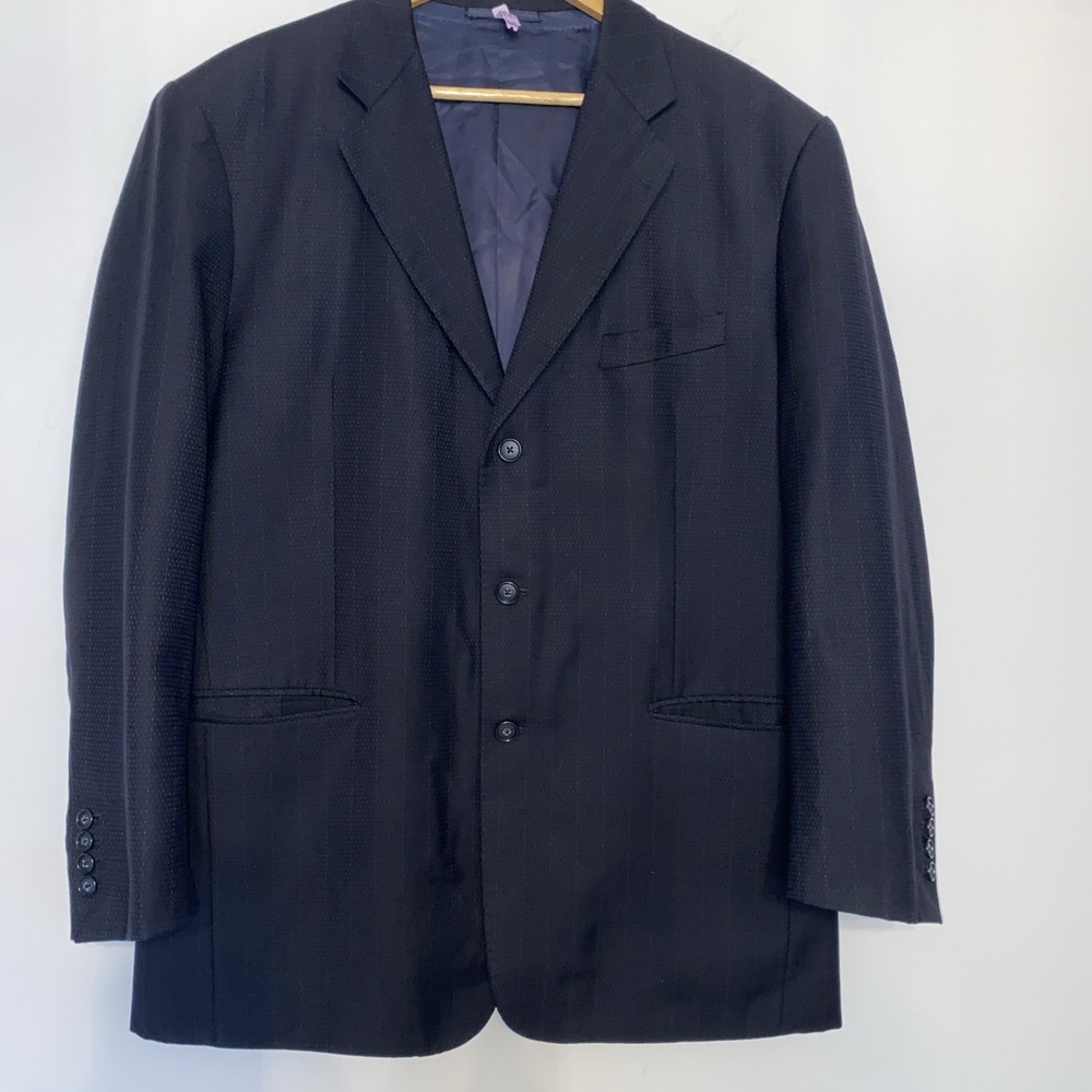Gianni Versace Tessuti‎ Men's Blazer Sport Coat 44R Black Pinstripe Wool Italy